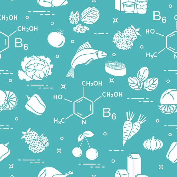Seamless pattern with foods rich in vitamin B6. — Stock Vector
