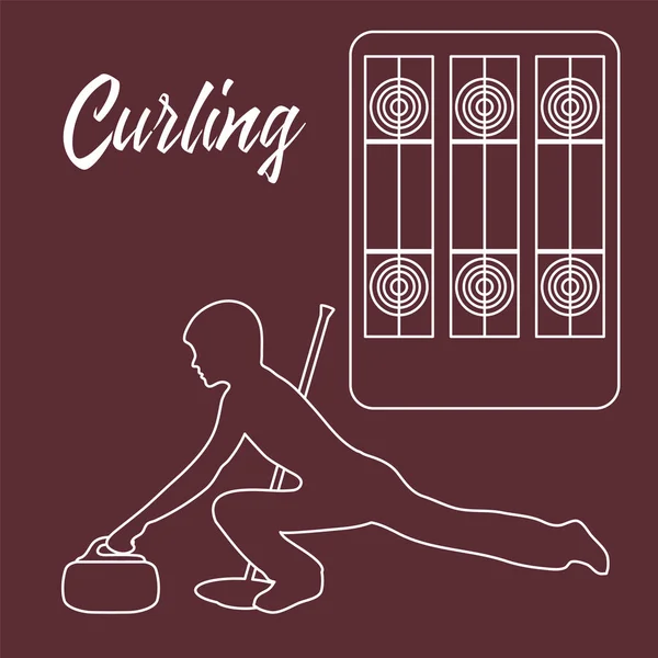 Speeltuin voor curling, bezem, steen en atleet. — Stockvector