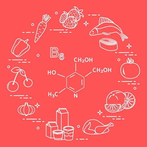 Voedingsmiddelen rijk aan vitamine B6. — Stockvector