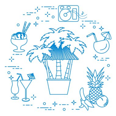 Bar beach, kokteyller, dondurma, meyve.