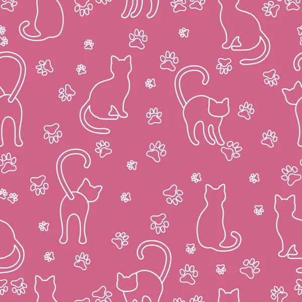 Seamless mönster med katter och spår. — Stock vektor