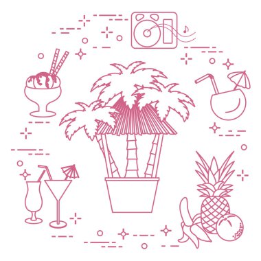 Bar beach, kokteyller, dondurma, meyve.