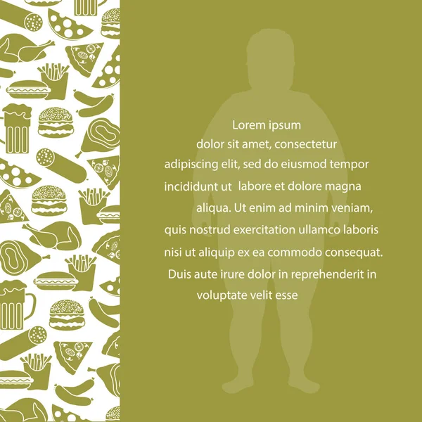 Hombre gordo con símbolos de estilo de vida poco saludables . — Vector de stock