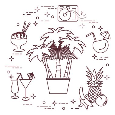 Bar beach, kokteyller, dondurma, meyve.