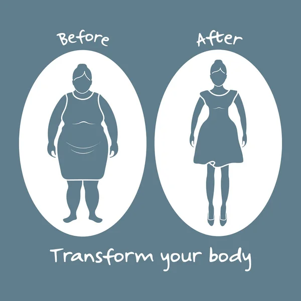 胖女人和匀称的女人。改变你的身体. — 图库矢量图片