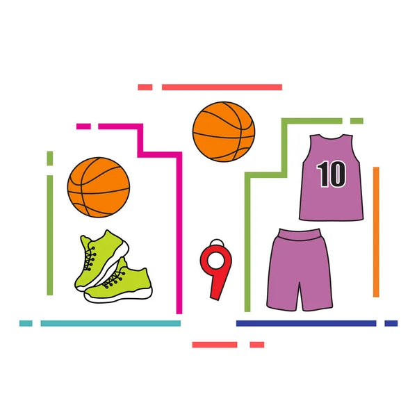 Uniforme deportivo y equipamiento para baloncesto . — Archivo Imágenes Vectoriales