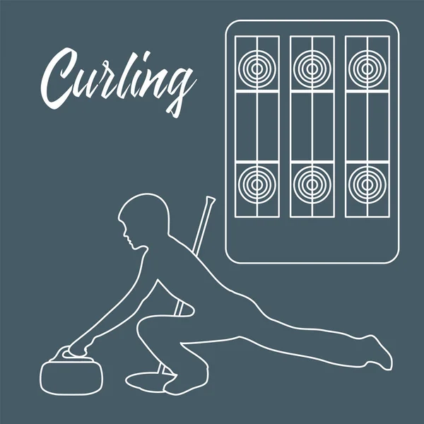 Aire de jeux pour curling, balai, pierre et athlète . — Image vectorielle