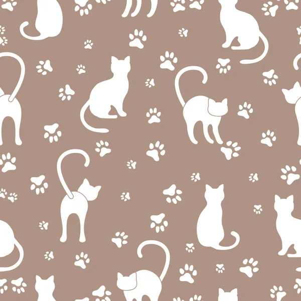 Бесшовный рисунок с кошками и следами . — стоковый вектор