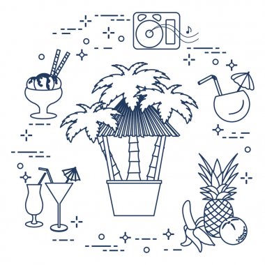 Bar beach, kokteyller, dondurma, meyve.