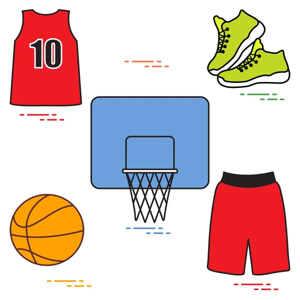 Uniformes esportivos e equipamentos para basquete . — Vetor de Stock