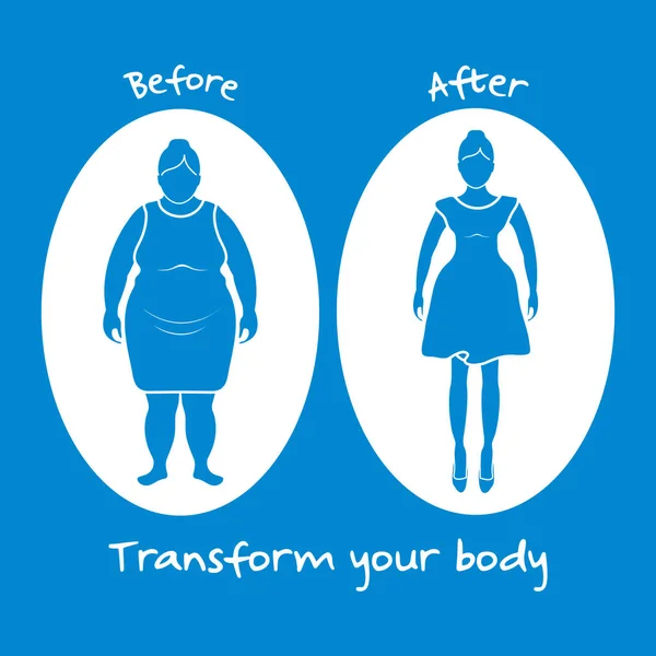 Fat woman and shapely woman. Transform your body. — Stock Vector