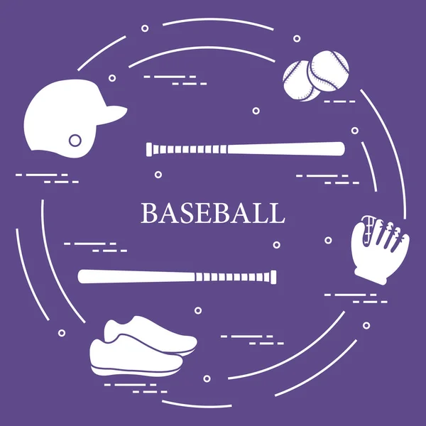 Chauves-souris de baseball, gant, couilles, casque, chaussures . — Image vectorielle