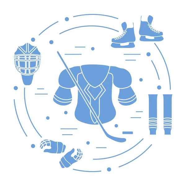 Hockeyausrüstung. Wintersportelemente. — Stockvektor