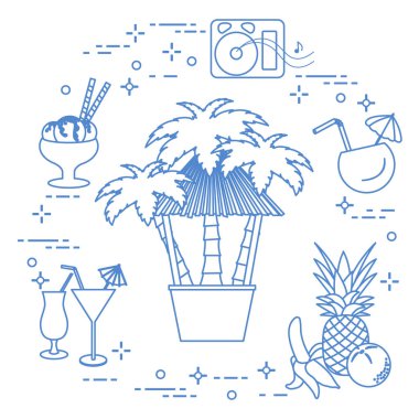 Bar beach, kokteyller, dondurma, meyve.