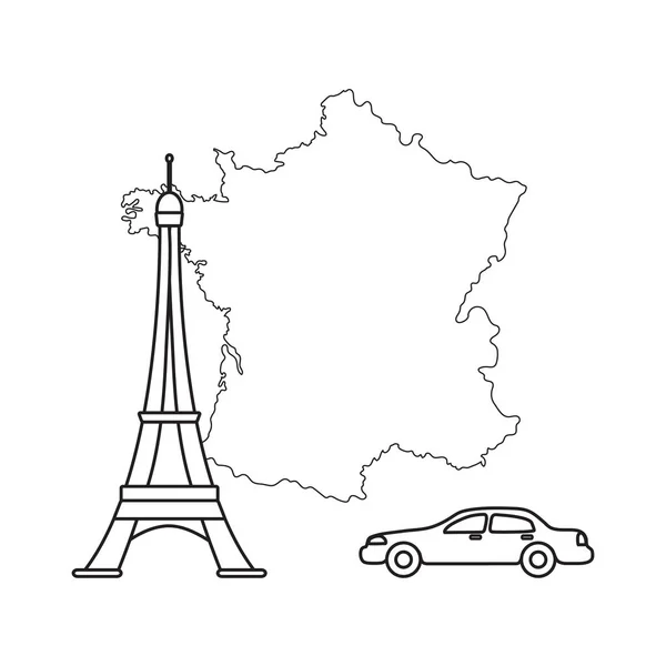 Carte de France, tour, voiture . — Image vectorielle