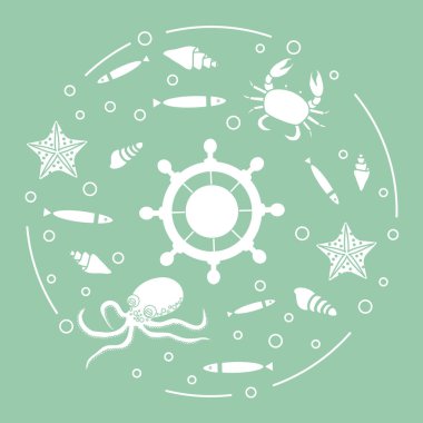 Tekerlek, balık, deniz kabuklarını, deniz yıldızı, Yengeç, ahtapot.
