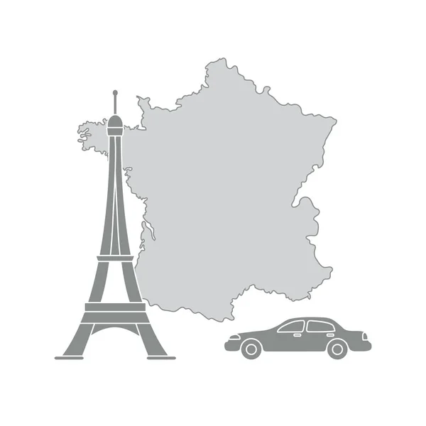 Carte de France, tour, voiture . — Image vectorielle