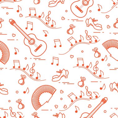 Desen ile fan, Ayakkabı, kastanyet, notlar, gitar
