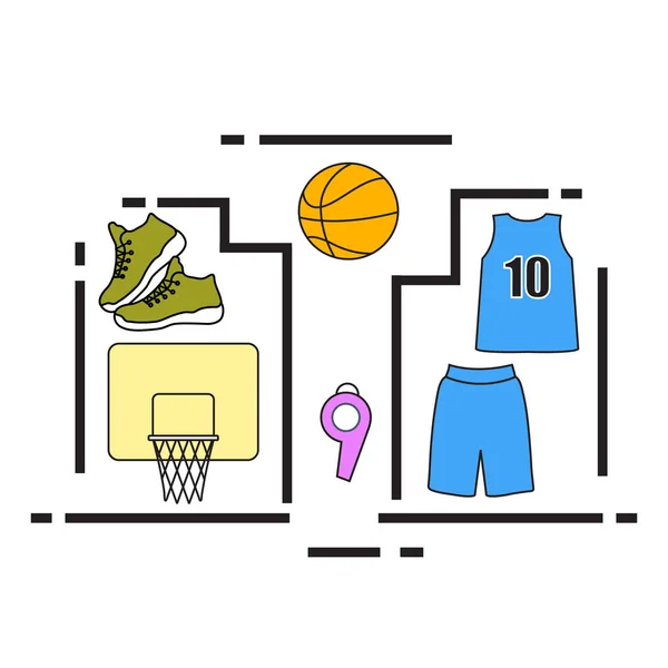 Uniformes esportivos e equipamentos para basquete . — Vetor de Stock