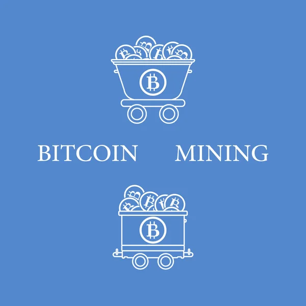 Mineração de bitcoins. Carrinhos de mineração com bitcoins . —  Vetores de Stock
