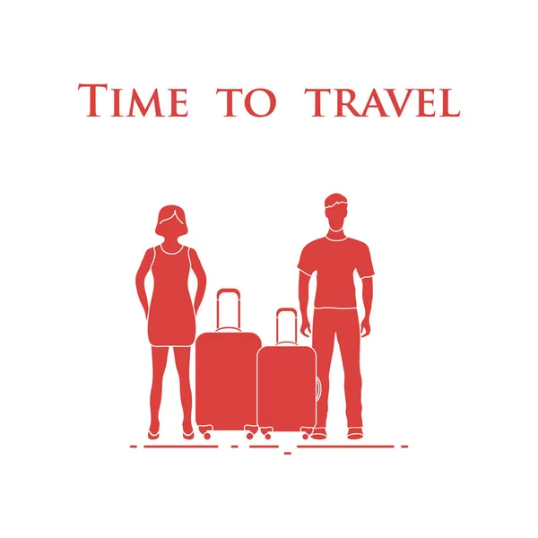 男人和女人的手提箱。旅行时间. — 图库矢量图片