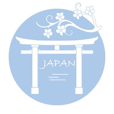 Kiraz çiçekleri ve yakın, ritüel gates dalı. Japonya geleneksel tasarım öğeleri. Seyahat ve eğlence.