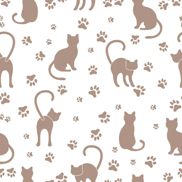 Бесшовный Рисунок Кошками Следами Шаблон Дизайна Печати — стоковый вектор