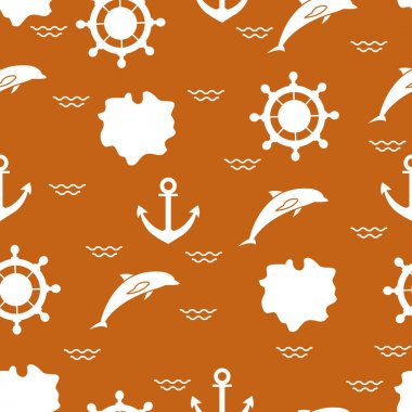 Yunuslar, çapa, direksiyon, dalgalar, Adaları ile Seamless modeli. Yaz eğlence.