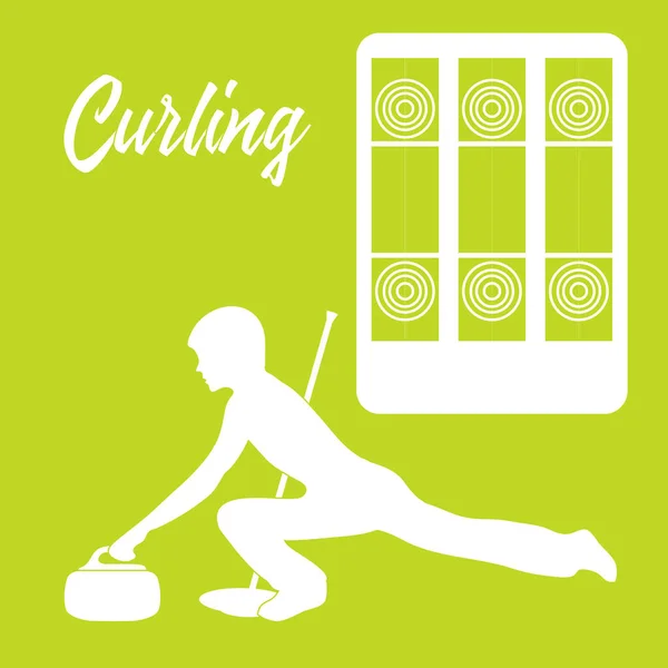 Curling Sport Zona Juegos Para Curling Escoba Piedra Silueta Atleta — Vector de stock