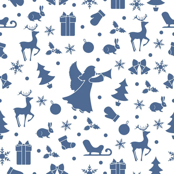 New Year 2020 Merry Christmas pattern angel, deer — Stock Vector