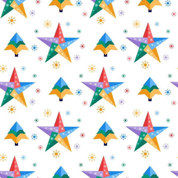 New year 2020 Christmas pattern tree stars origami — Stock Vector