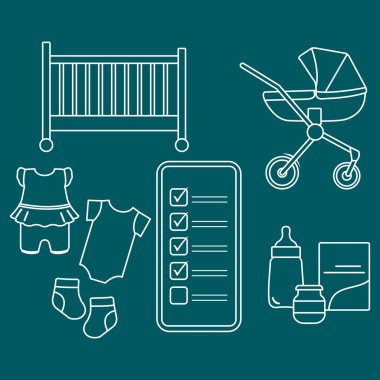 Smartphone with checklist newborn baby accessories clipart