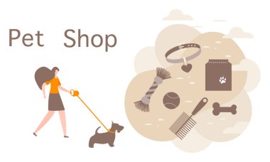 Köpek bakımı aksesuarlı Vektör Hayvan Dükkanı Kızı