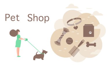 Köpek bakımı aksesuarlı Vektör Hayvan Dükkanı Kızı
