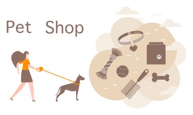 Köpek bakımı aksesuarlı Vektör Hayvan Dükkanı Kızı