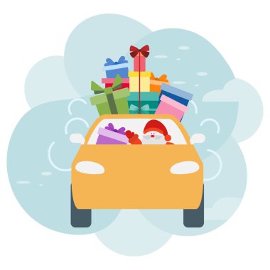 Yeni yıl Mutlu Noeller Noel Baba araba hediyesi