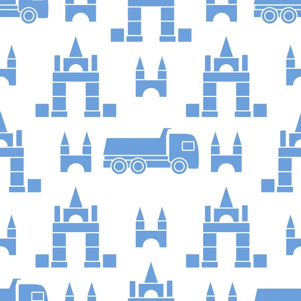 Vector sem costura padrão de brinquedos para crianças Blocos de caminhão basculante — Vetor de Stock