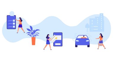 İnsanlar akıllı telefon uygulaması sipariş eder, taksi parasını öder.