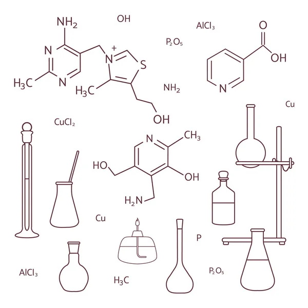 Tudomány Kémia Gyógyszertár Oktatás Laboratóriumi berendezések — Stock Vector