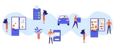 İnsanlar akıllı telefon uygulaması sipariş eder, teslimat için ödeme yaparlar.