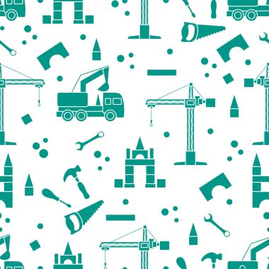 Vektör desensiz çocuk oyuncakları Araba, aletler, vinç