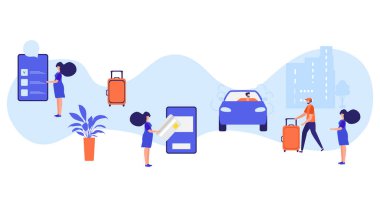 İnsanlar akıllı telefon uygulaması sipariş eder, taksi parasını öder.