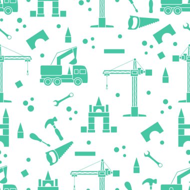 Vektör desensiz çocuk oyuncakları Araba, aletler, vinç