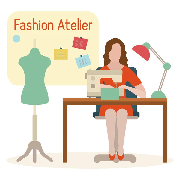 Costurera Sastre Atelier Taller de costura Moda — Archivo Imágenes Vectoriales