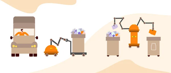 Vektor Menschen Roboter Mülltrennung Recycling Öko — Stockvektor