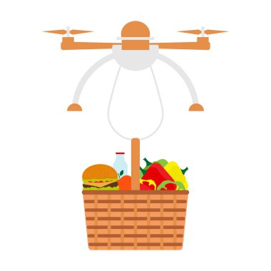 Vektör Drone yiyecek nakliyesi taşıyor.