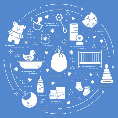 Vektör Mutlu Çocukluk Bebek Bebek eşyaları, oyuncak