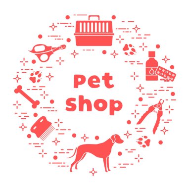 Vektör Köpek hayvan dükkanı, veteriner kliniği, barınak