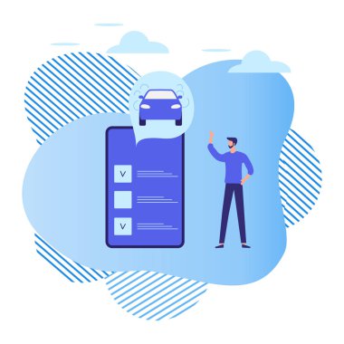 İnsanlar akıllı telefon uygulaması sipariş ediyor. Taksi kiralama servisi.