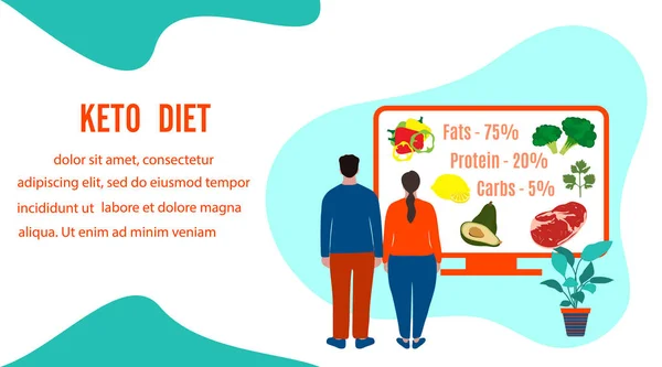 Personas Keto alimentos dietéticos Nutrición saludable adecuada — Vector de stock